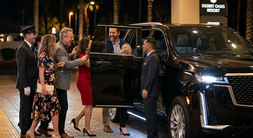 Guests boarding a luxury black SUV for a private transfer