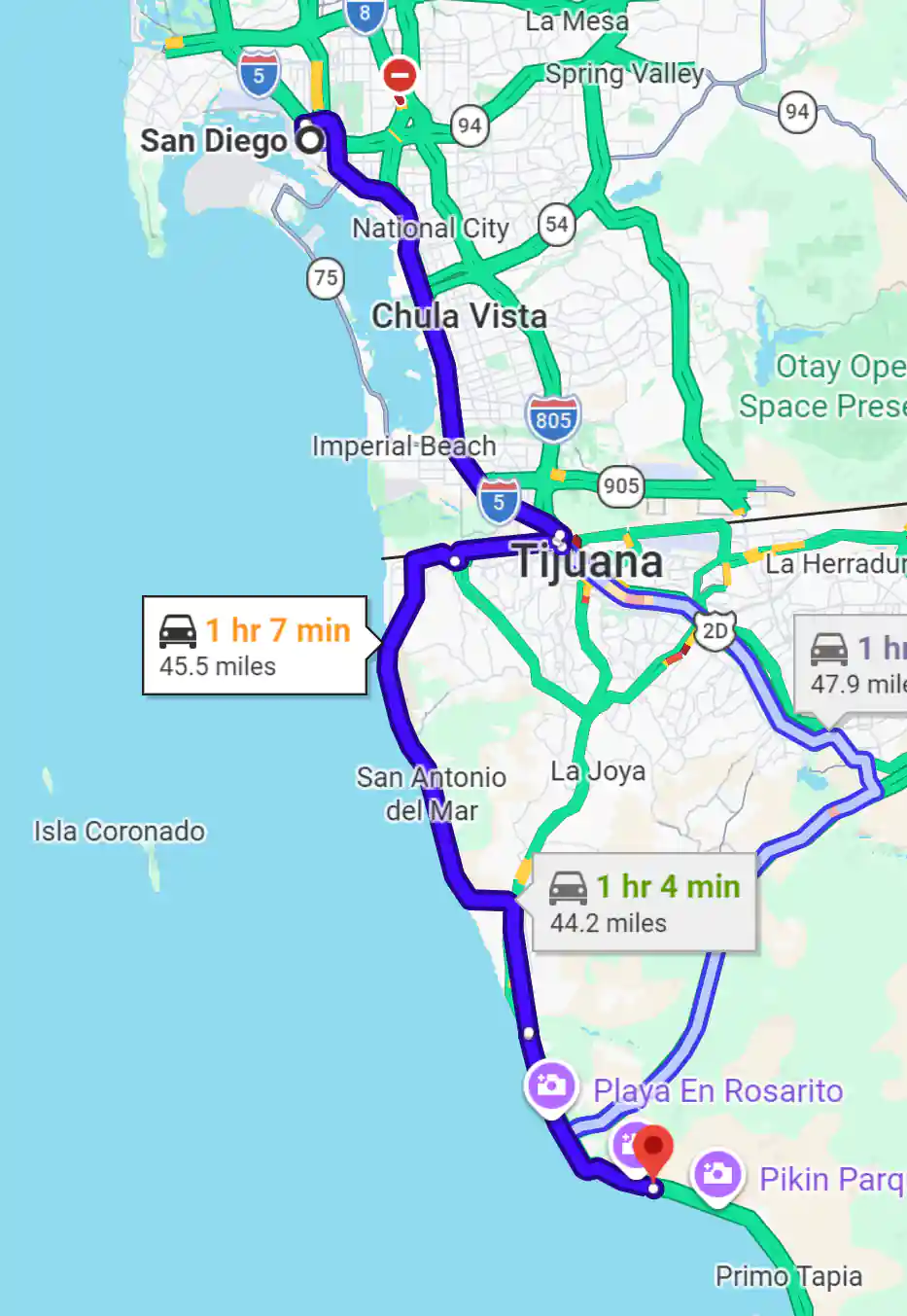 Map showing Club Marena location near Rosarito